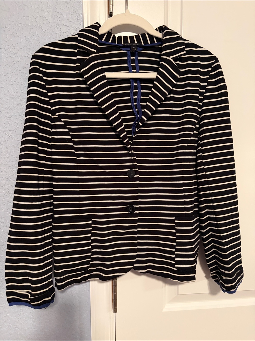 Willi Smith Black and White Striped Jacket with Blue Trim